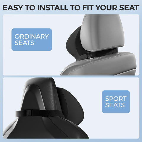 BEBAS travel-ready pillow on a car seat for long journeys.