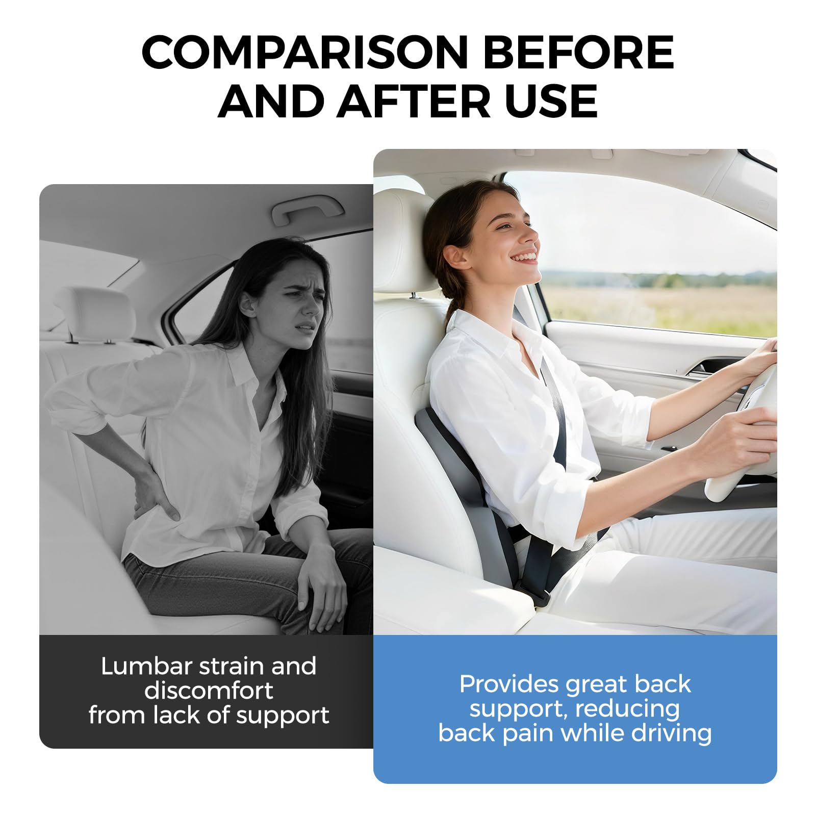 BEBAS fits car seats securely for upright and relaxed driving positions.