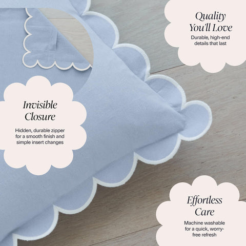 Bebe Bask 100% cotton scalloped pillow cover offers soft breathable comfort