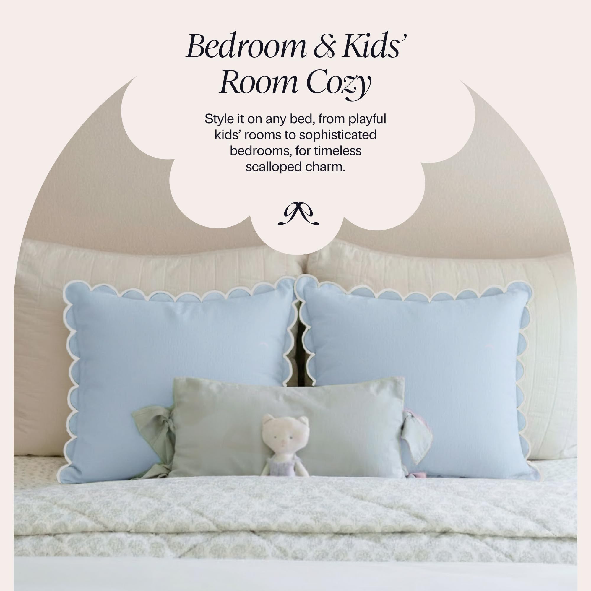 Bebe Bask bedroom decor scalloped pillow cover adds calm elegance