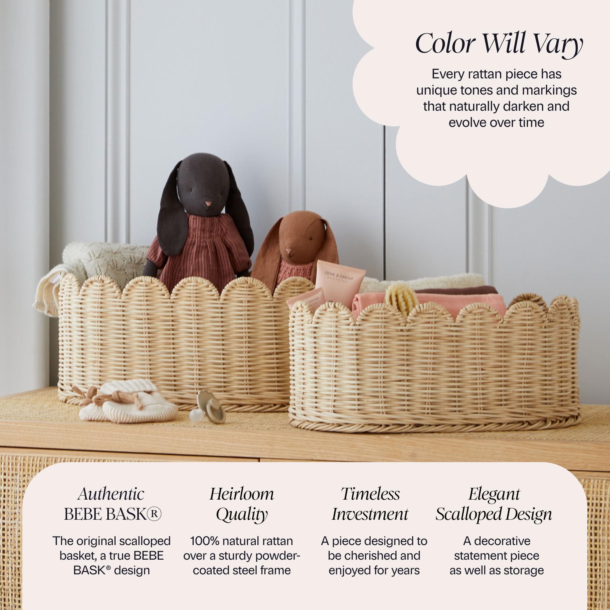 BEBE BASK small scalloped basket ideal for toiletries and towels
