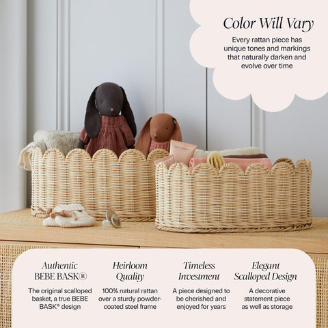 BEBE BASK small scalloped basket ideal for toiletries and towels