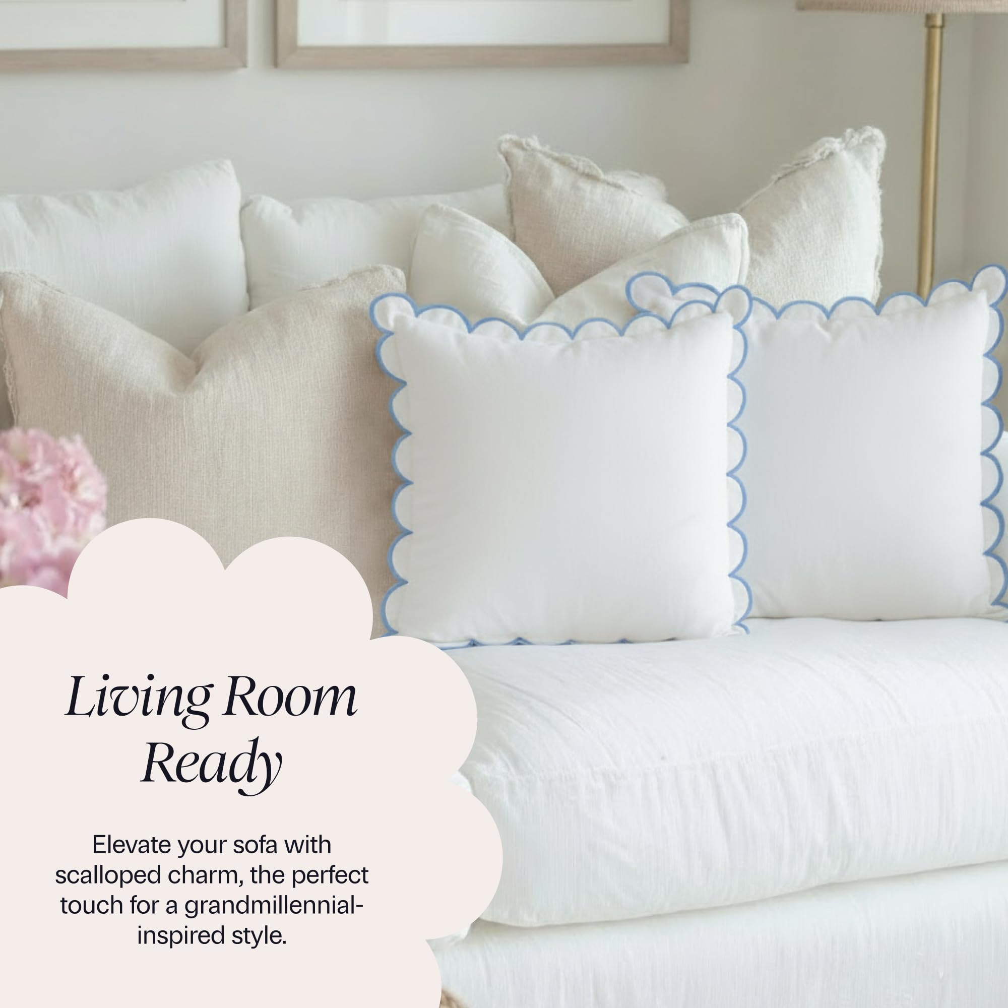 Grandmillennial style Margot scalloped pillow cover for refined spaces.