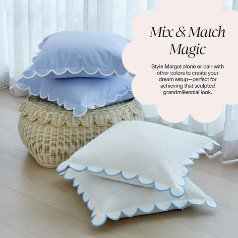 Machine washable BEBE BASK scalloped pillow cover for quick refresh.
