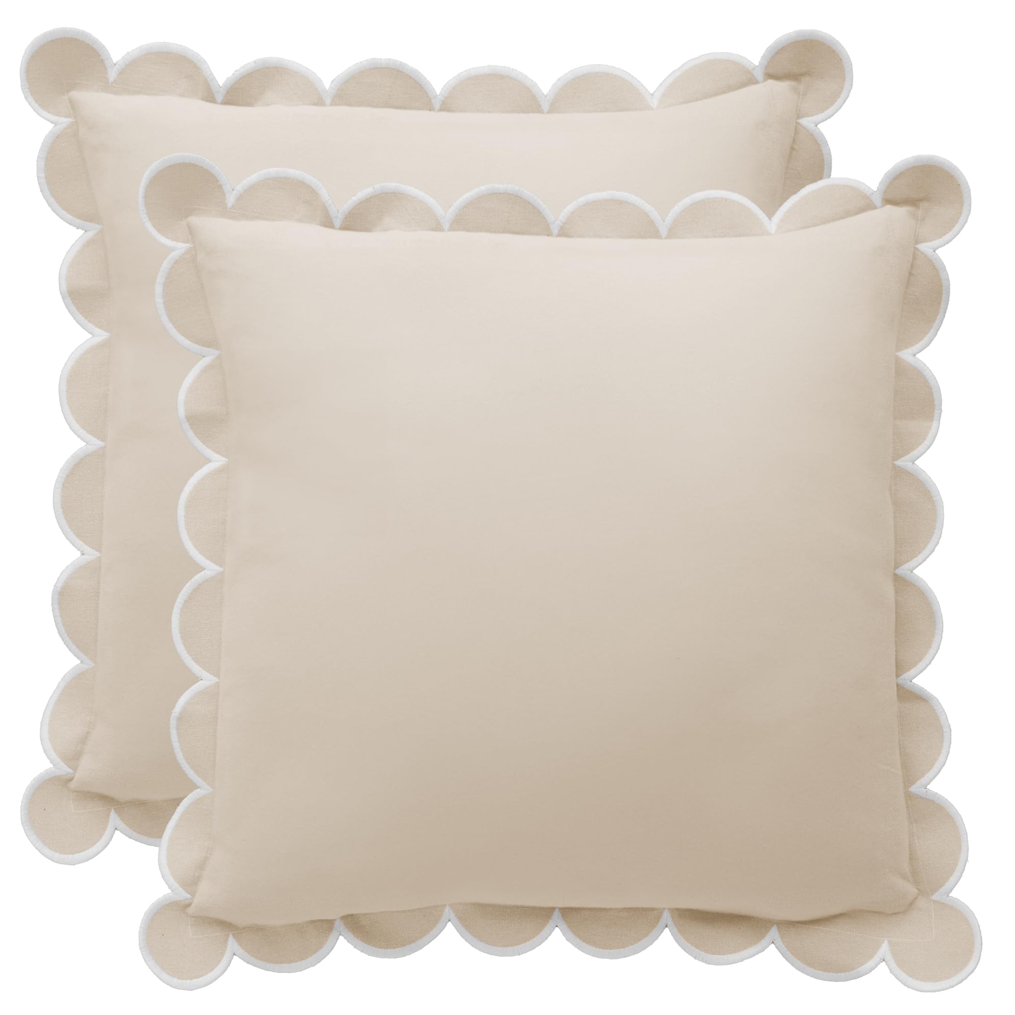 BEBE BASK Margot scalloped pillow cover in natural, ideal for a neutral sofa.