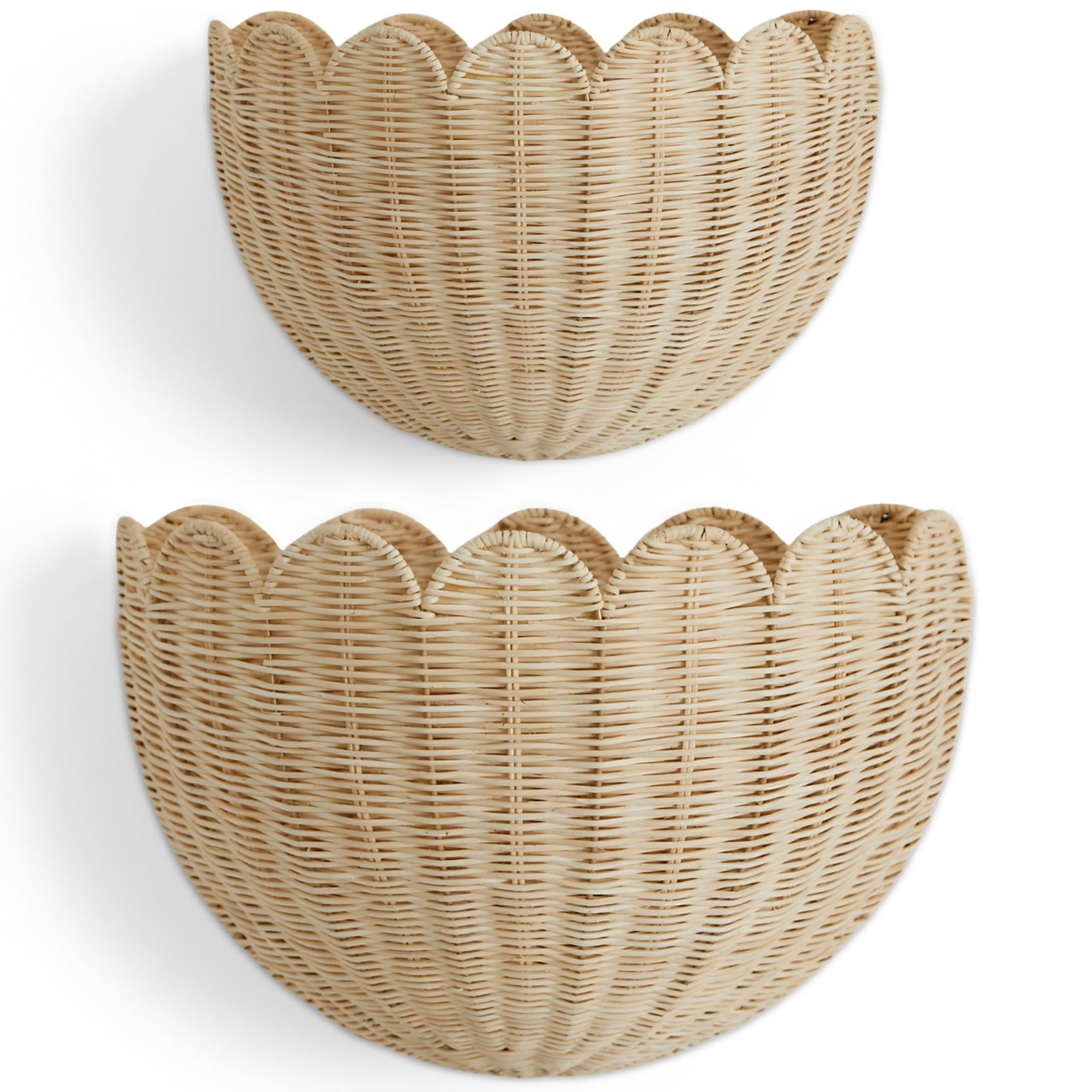 BEBE BASK Original Lola large scalloped wall basket in natural rattan for stylish wall storage.