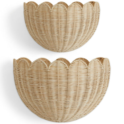 BEBE BASK Original Lola large scalloped wall basket in natural rattan for stylish wall storage.