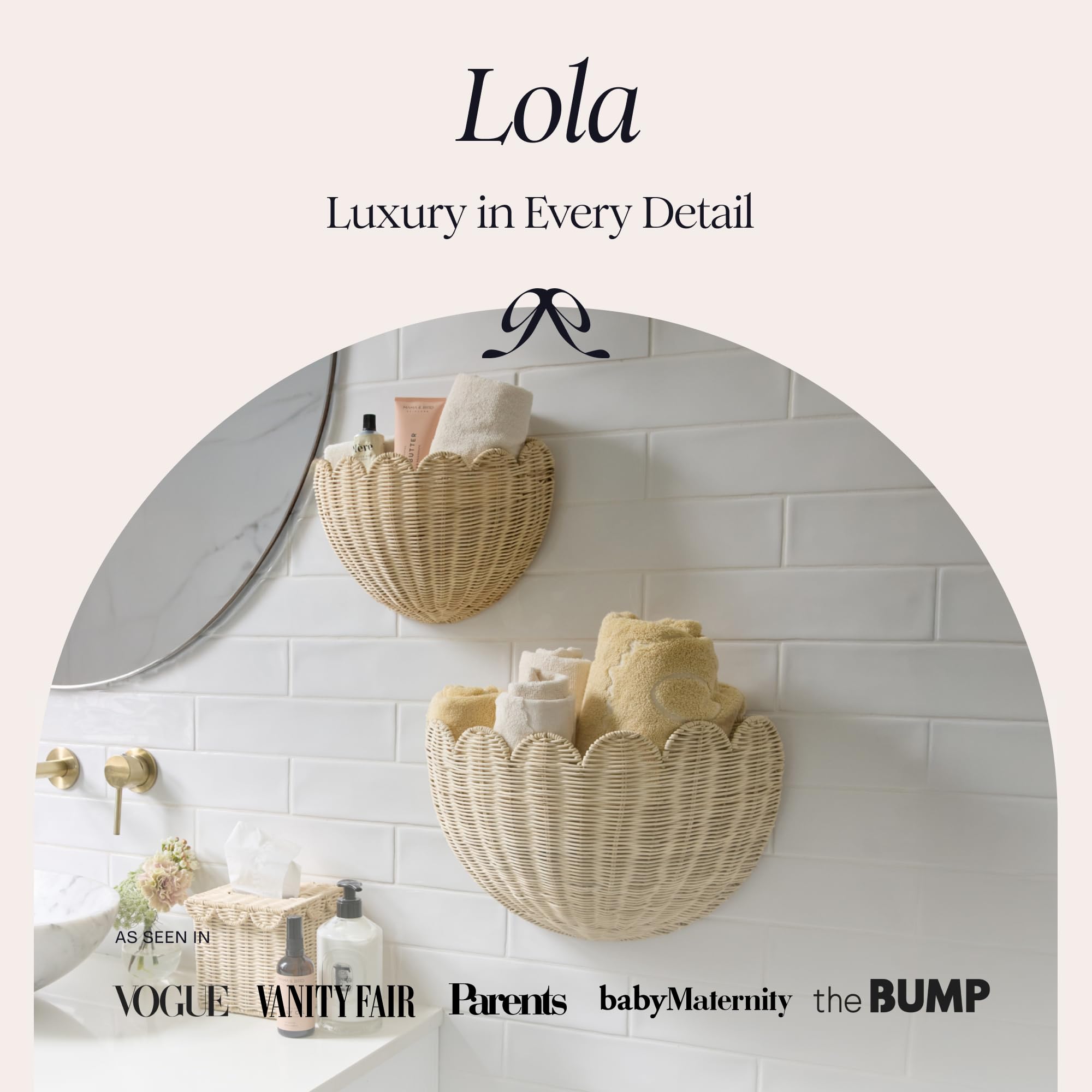 BEBE BASK Lola small scalloped wall basket ideal for tidy nursery essentials.