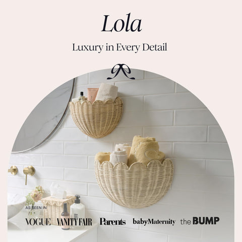 BEBE BASK Lola small scalloped wall basket ideal for tidy nursery essentials.