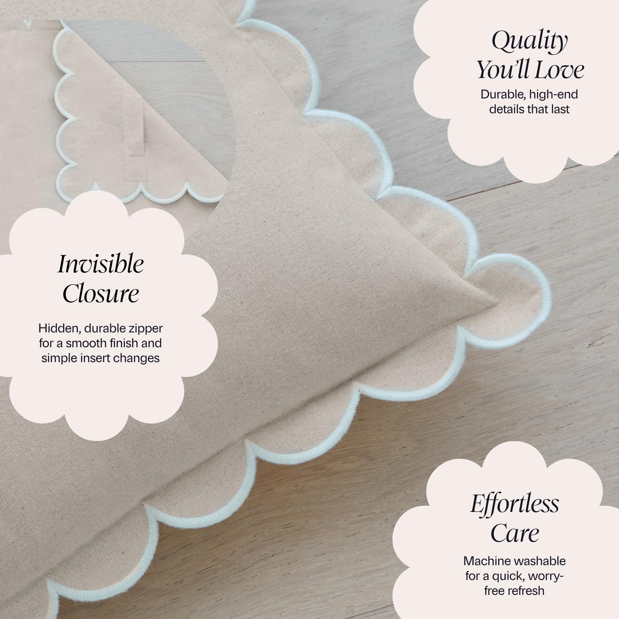 BEBE BASK scalloped edge embroidery detail enhances subtle elegance.