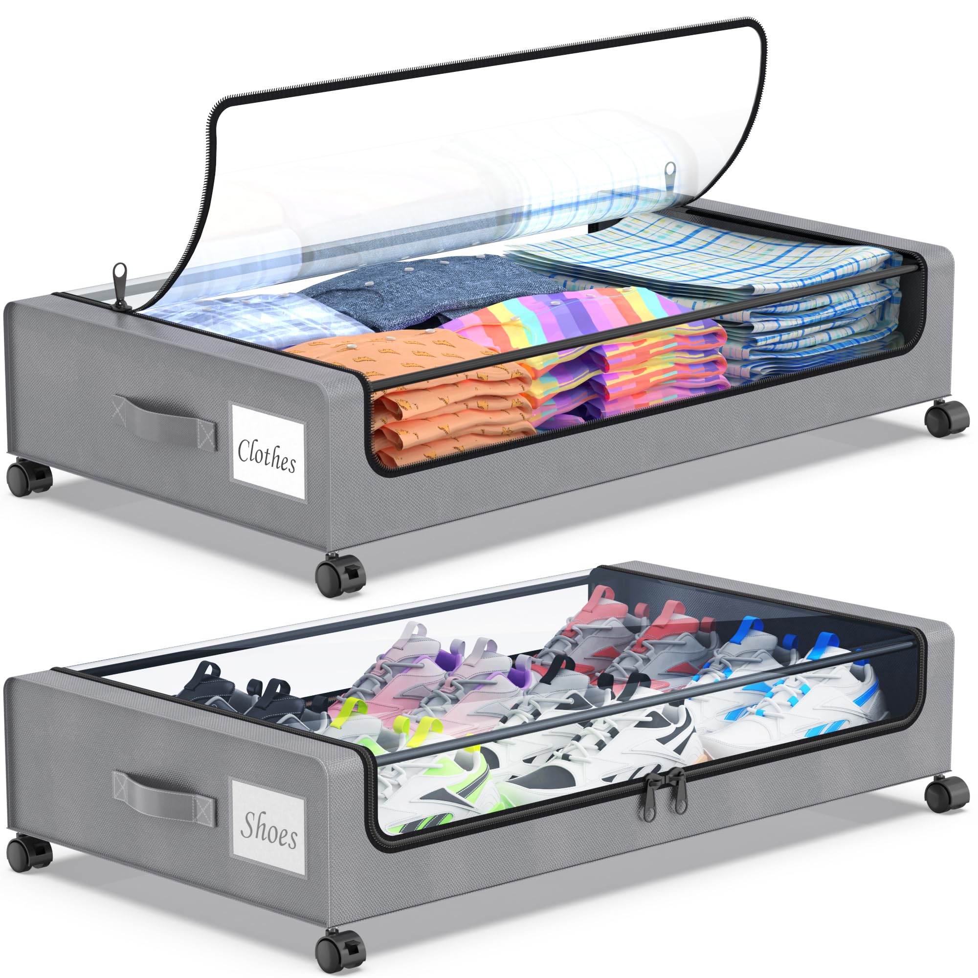 Beborxue under-bed storage with wheels for easy access and clutter control.
