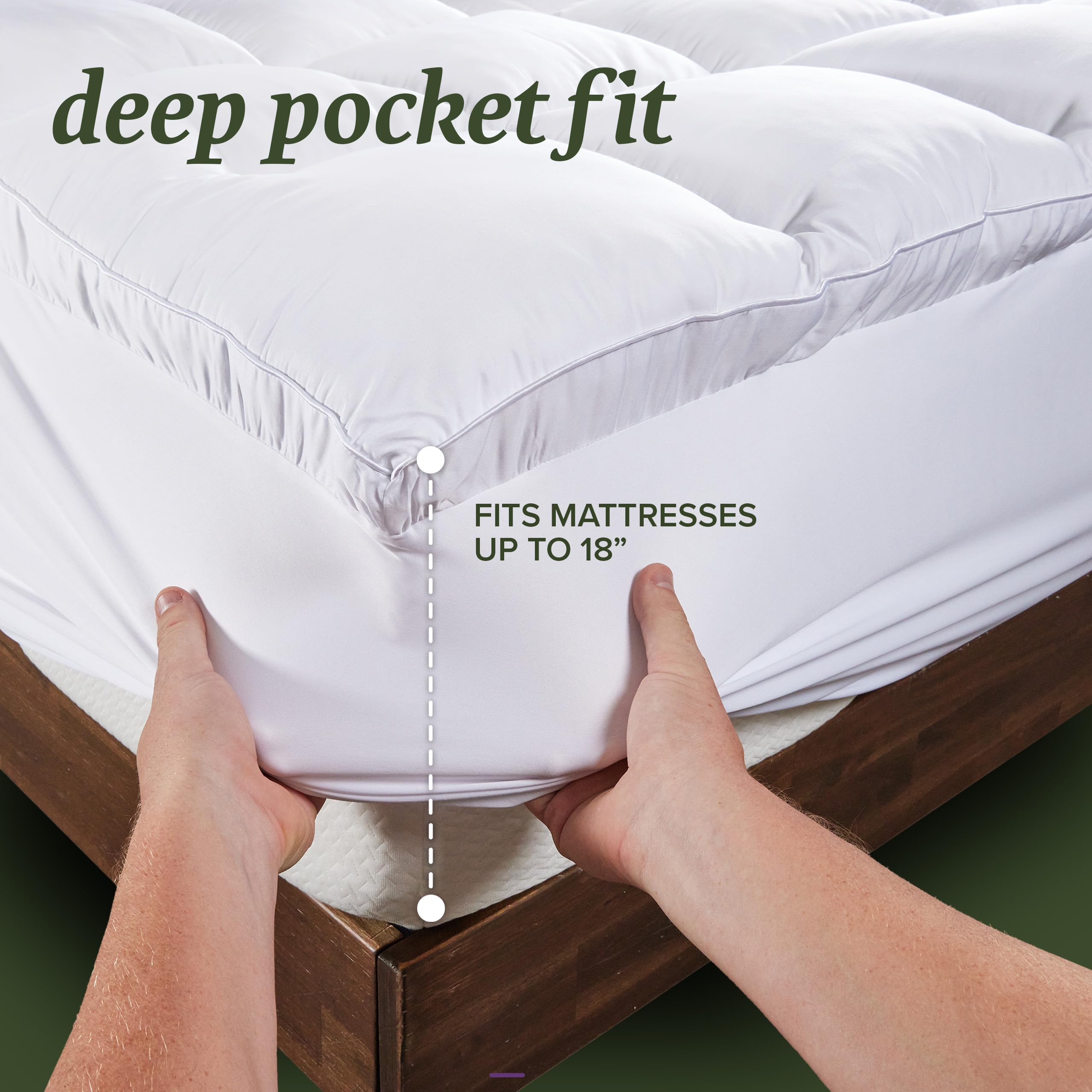 Beckham Hotel Collection quilted-edge stitching highlights durable, tidy finish around California King pad.