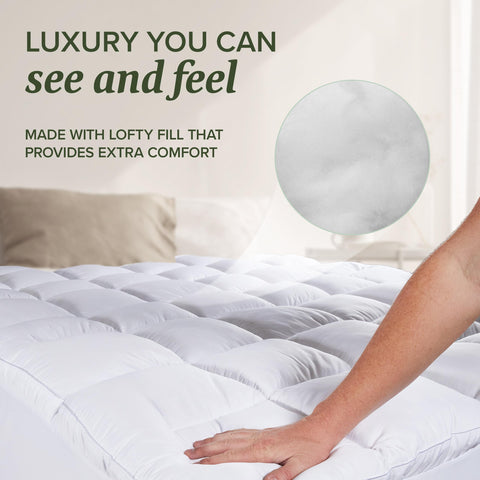 Beckham quilted-top mattress pad stitching detail shows premium craftsmanship.