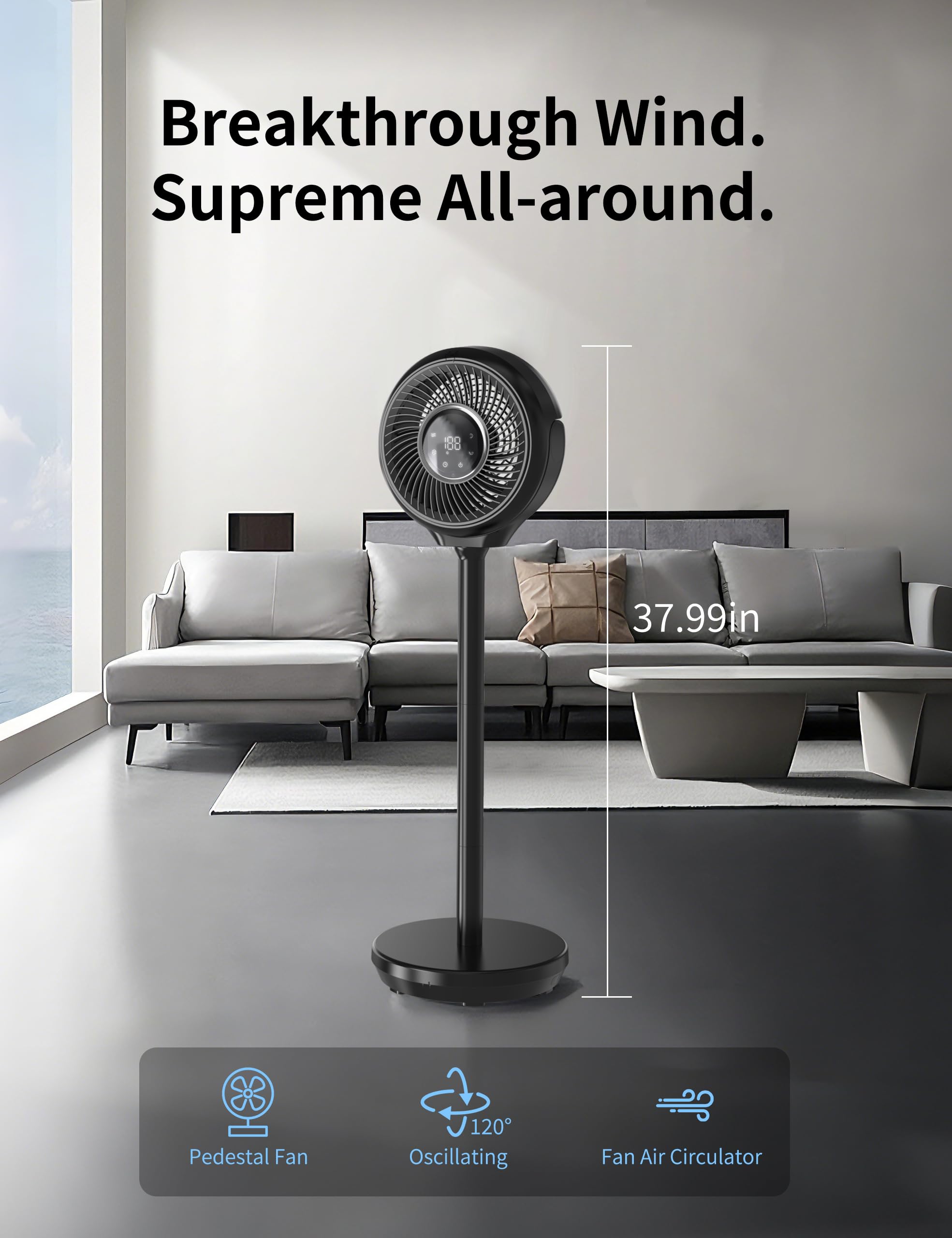 Becvtoz pedestal fan with 90° oscillation for targeted cooling