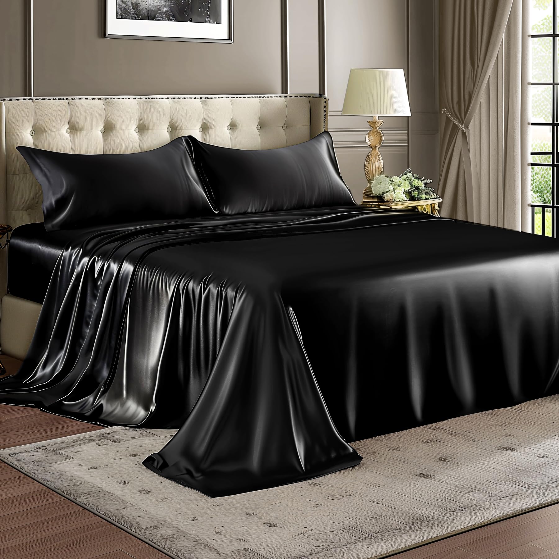 BEDELITE satin sheets luxurious bedroom look with sheen.