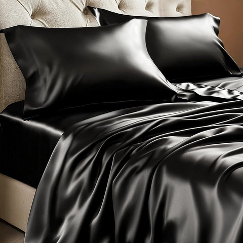 BEDELITE satin sheets fullset close-up texture showing luxurious softness.
