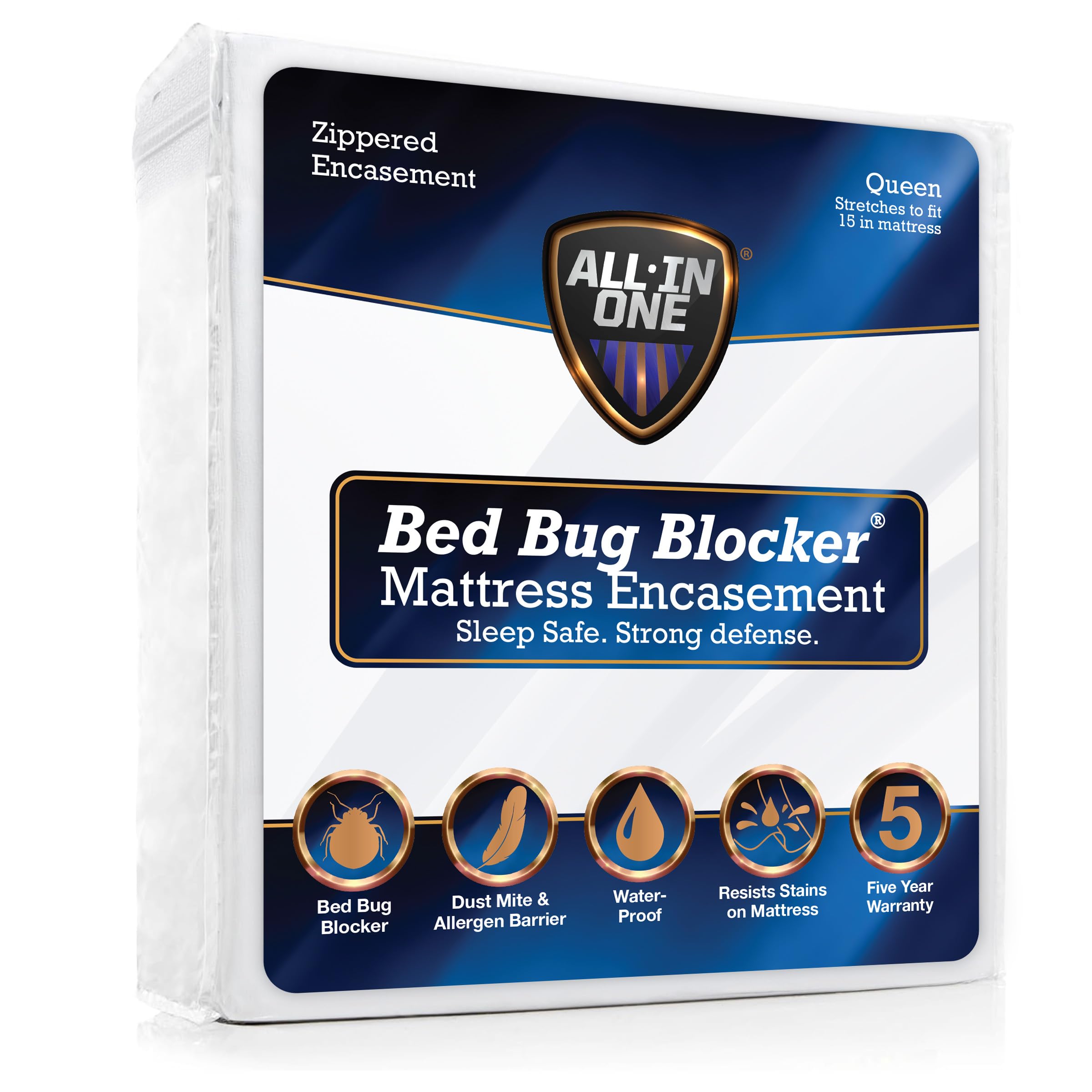 Bed Bug Blocker all-in-one mattress protector with zipper encasement for full coverage.