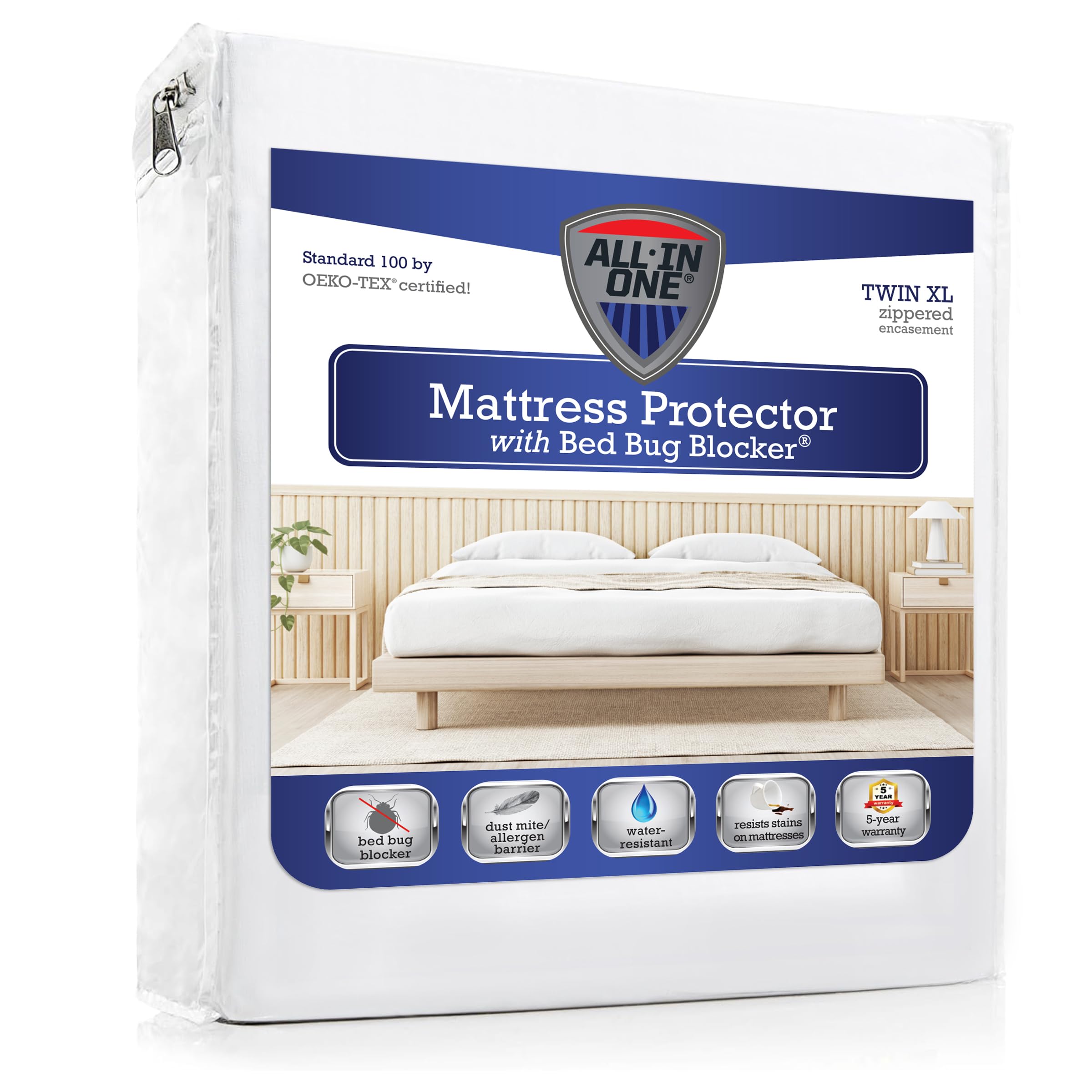 Bed Bug Blocker all-in-one mattress protector encasing a twin XL mattress for full protection