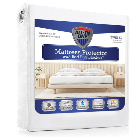 Bed Bug Blocker all-in-one mattress protector encasing a twin XL mattress for full protection