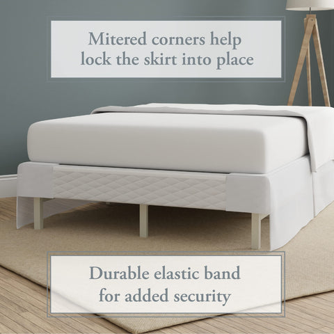 Bed Maker’s Never Lift Bedskirt with a 14-inch drop hides box springs.