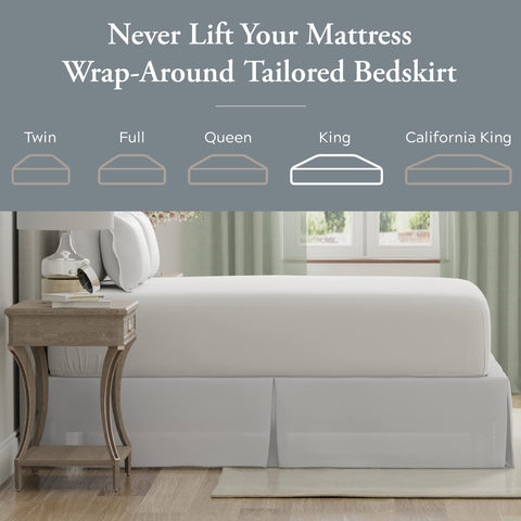 Bed Maker’s Never Lift Bedskirt spiral pins secure the skirt to the box spring.