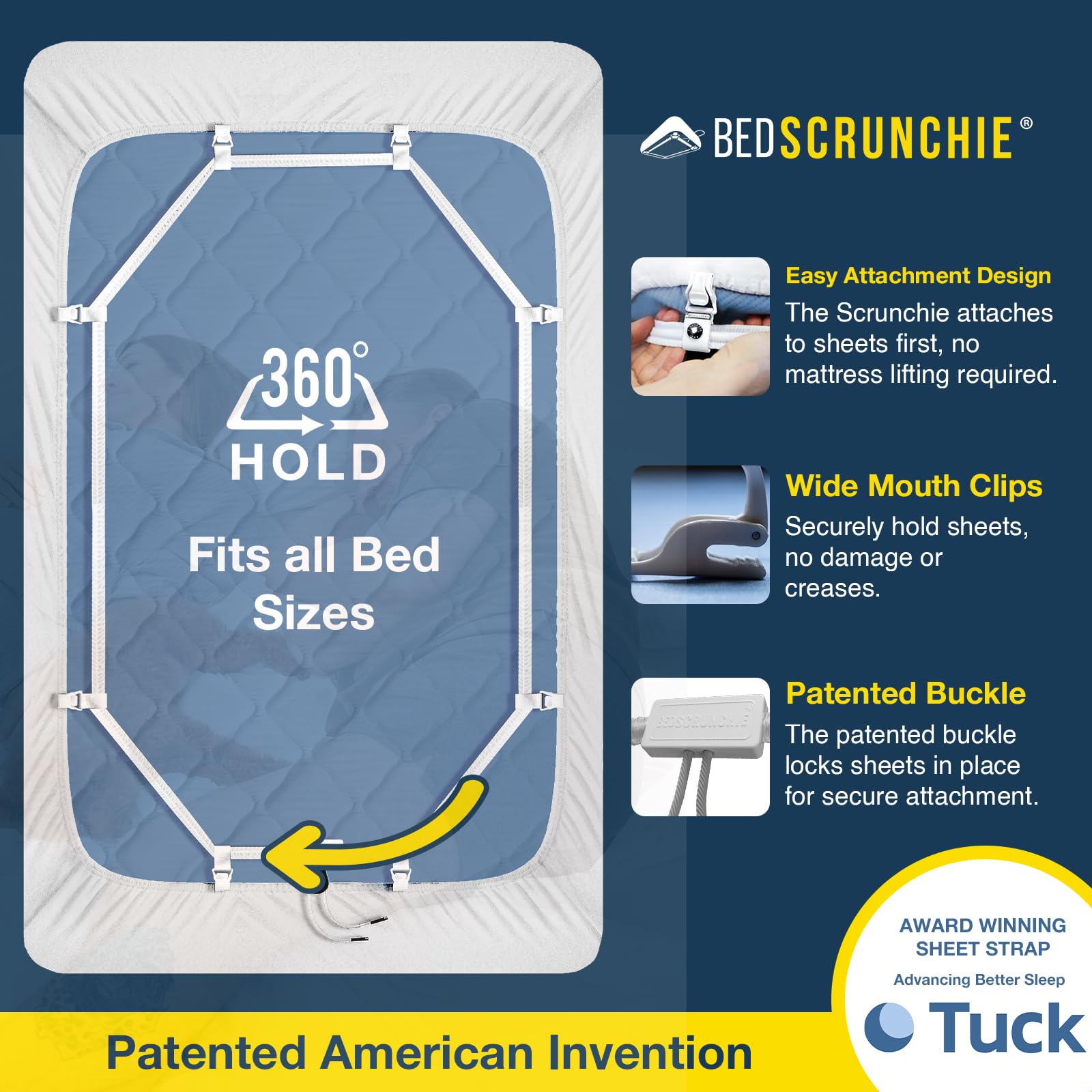 BED SCRUNCHIE converts flat to fitted sheets for easier bed making