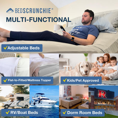 BED SCRUNCHIE secures bedding across different beds, from home to RVs