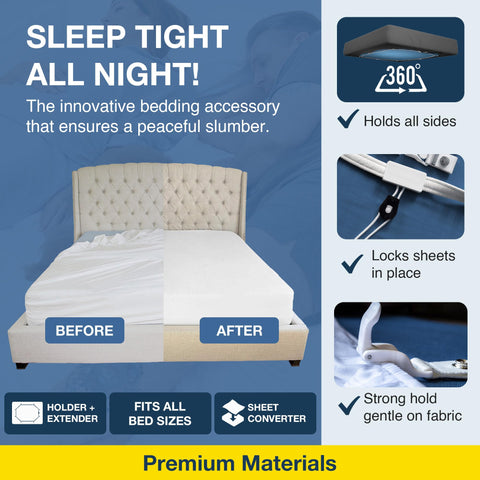 BED SCRUNCHIE universal fit for all mattress types maintains secure bedding overnight