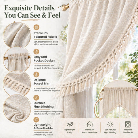 Beda Home nature linen swag panels provide cozy privacy in kitchen or bath