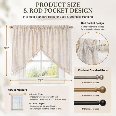 Beda Home tassel swag curtains offer soft, hazy visibility for bedrooms