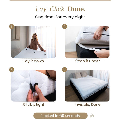 Bedbinder Deluxe Easy Clip Installation image secures bed in minutes.