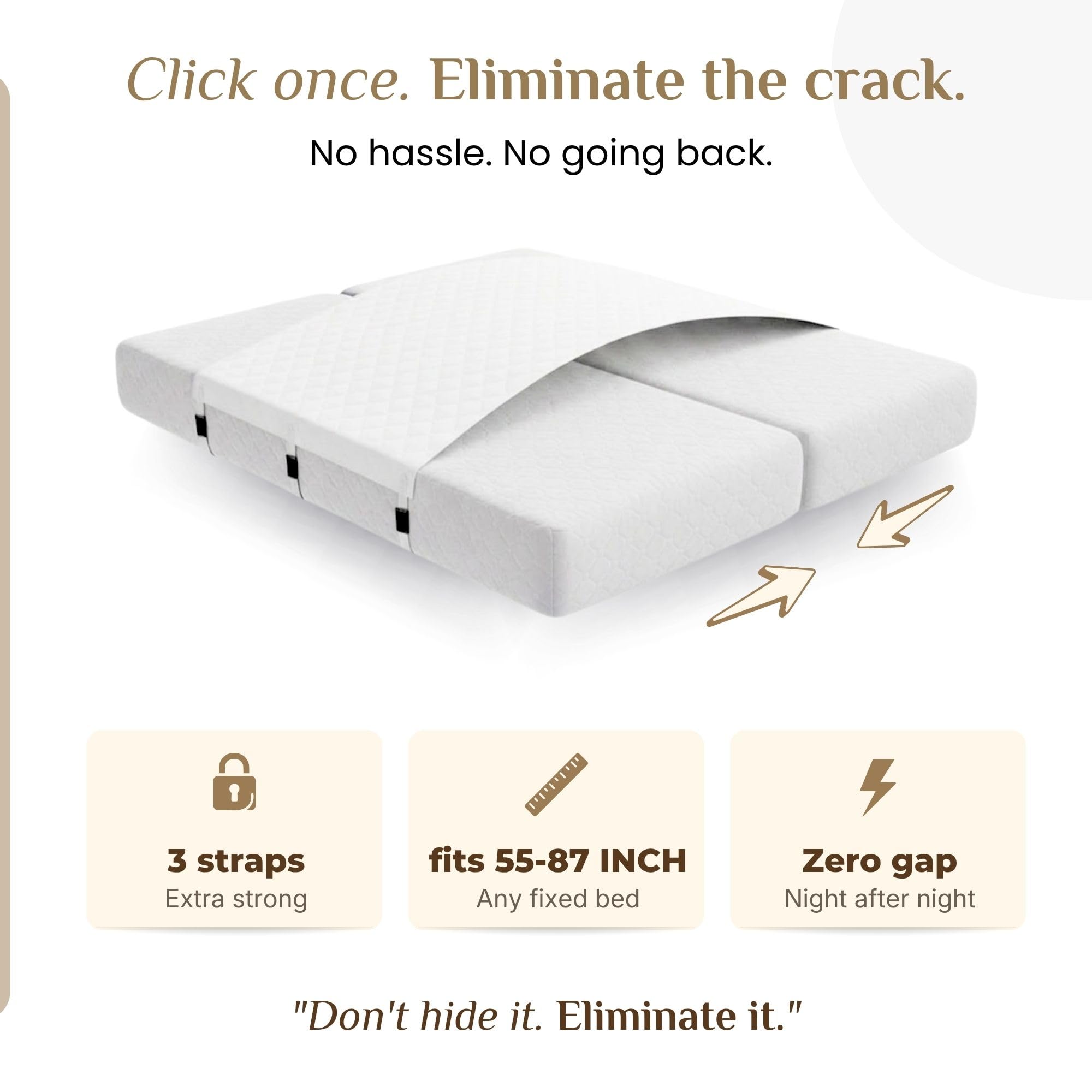 Bedbinder Deluxe Low-Profile Slide Stopper image sits under bedding for seamless comfort.