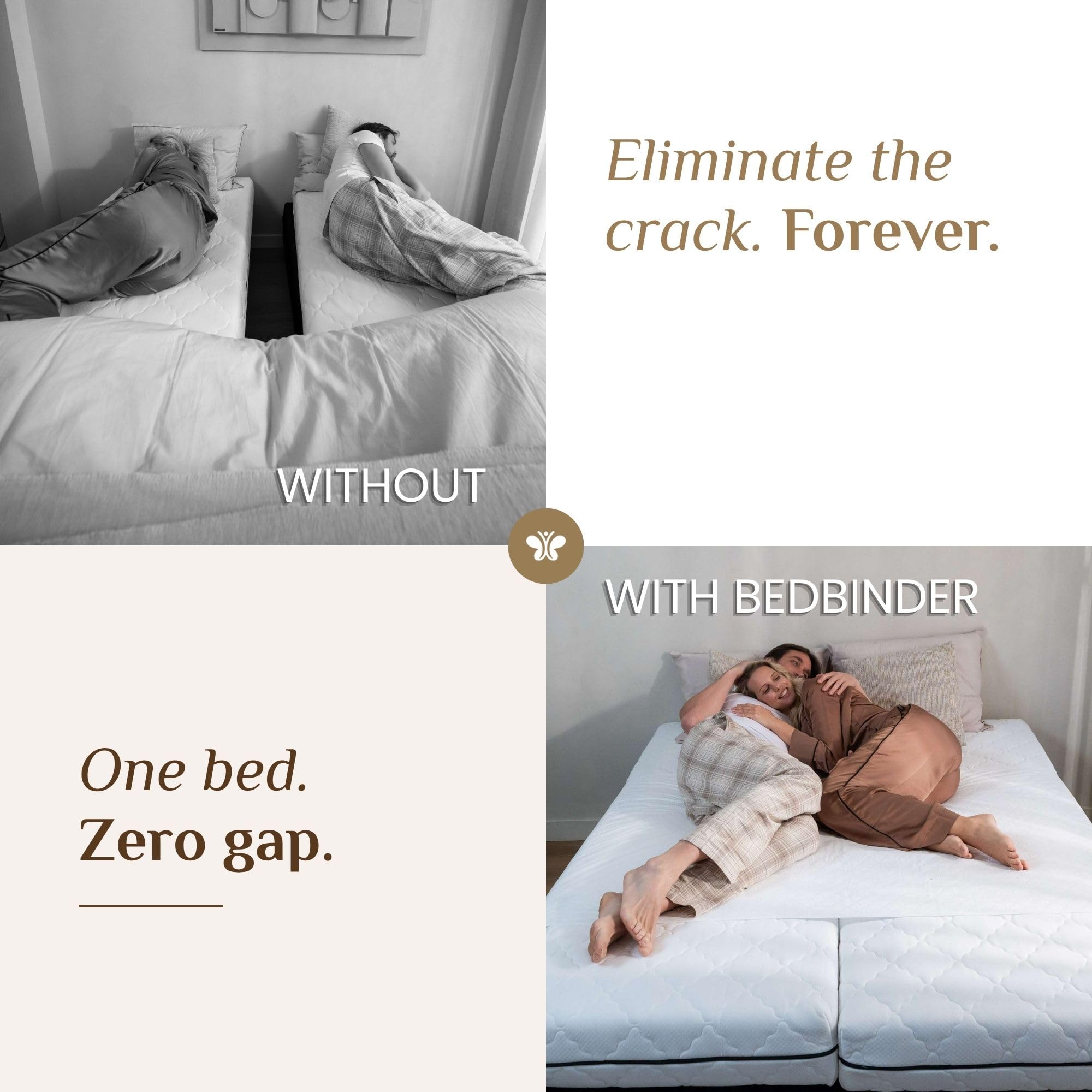 Bedbinder Deluxe Twin XL Gap Solution image keeps mattresses aligned during adjuster movement.