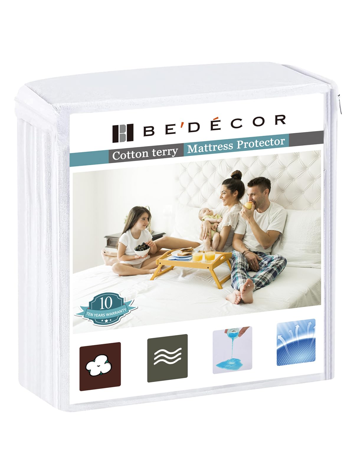 Bedecor mattress protector with cotton terry surface for plush comfort and protection