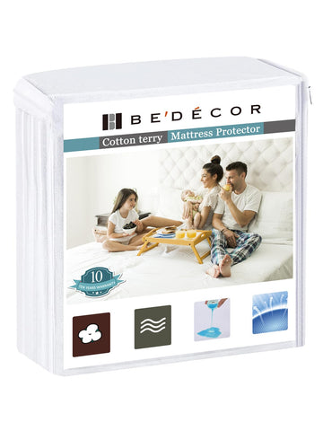Bedecor mattress protector with cotton terry surface for plush comfort and protection