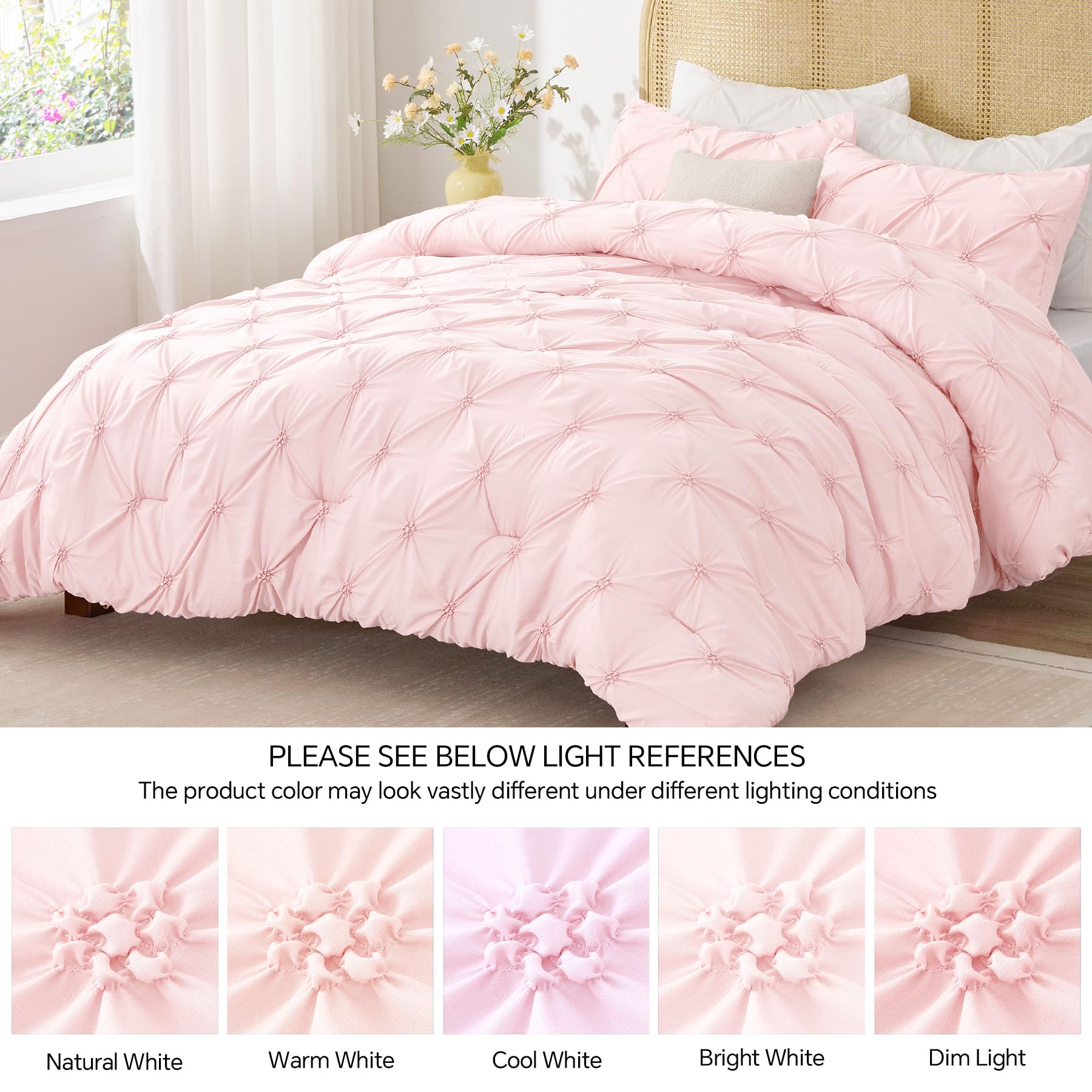 BEDELITE Baby Pink Queen Comforter Set care notes with machine wash and low heat drying