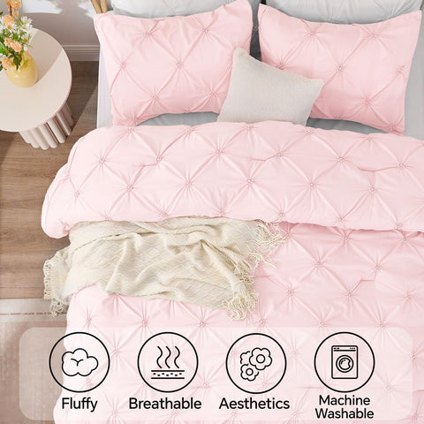 BEDELITE Baby Pink Queen Comforter Set pinch-pleat design adds elegant texture