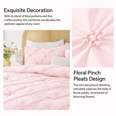 BEDELITE Baby Pink Queen Comforter Set stitching detail demonstrates durable, even seams