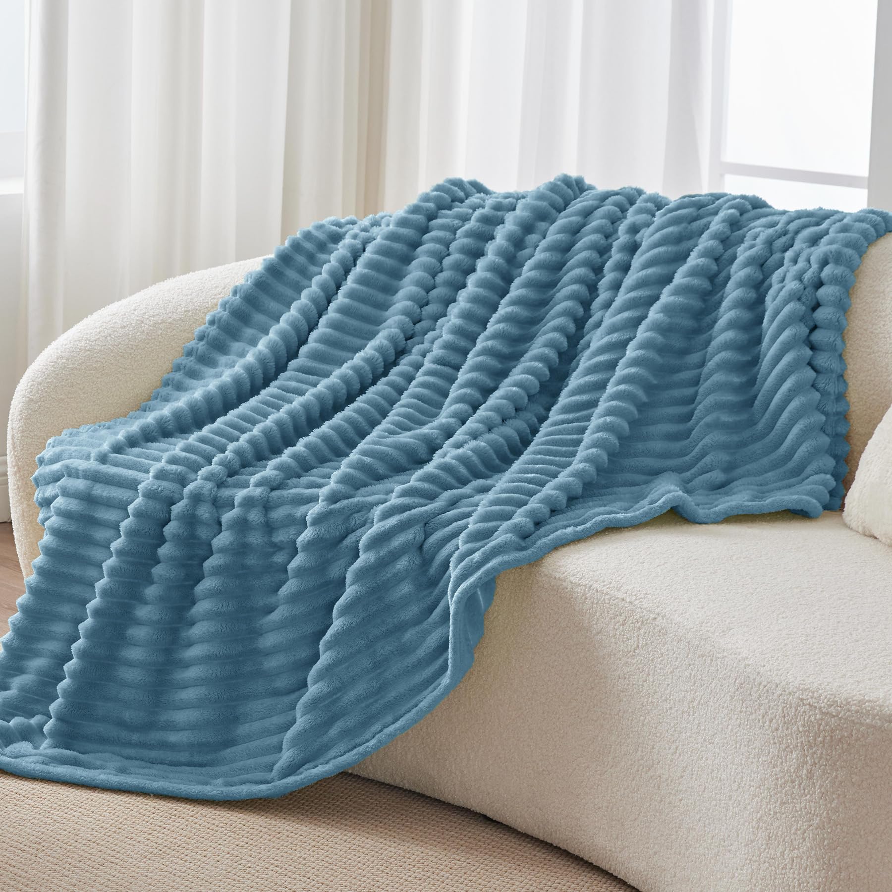 BEDELITE blue throw bedroom decor adds soft texture