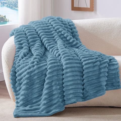 BEDELITE blue throw texture closeup shows plush 300GSM fleece