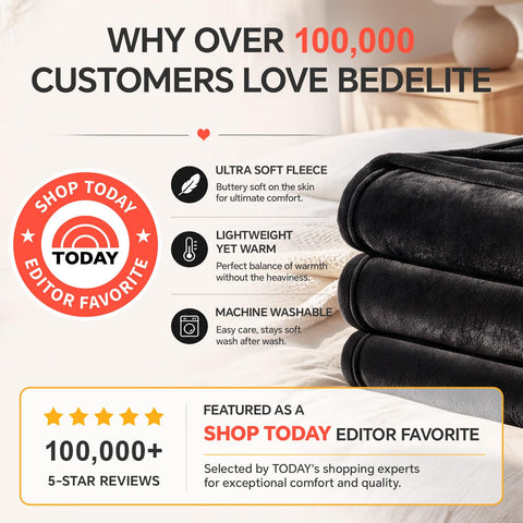 BEDELITE twin-size throw on a bed adds warm, luxurious texture.