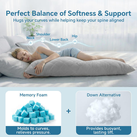 BEDELITE full-length pillow laid on bed demonstrates side-sleeper multi-use.