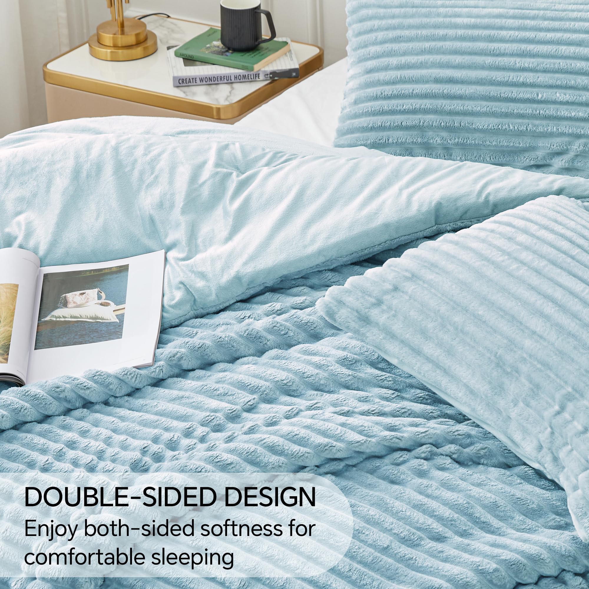 BEDELITE faux fur detail enhances cozy luxury and visual appeal.