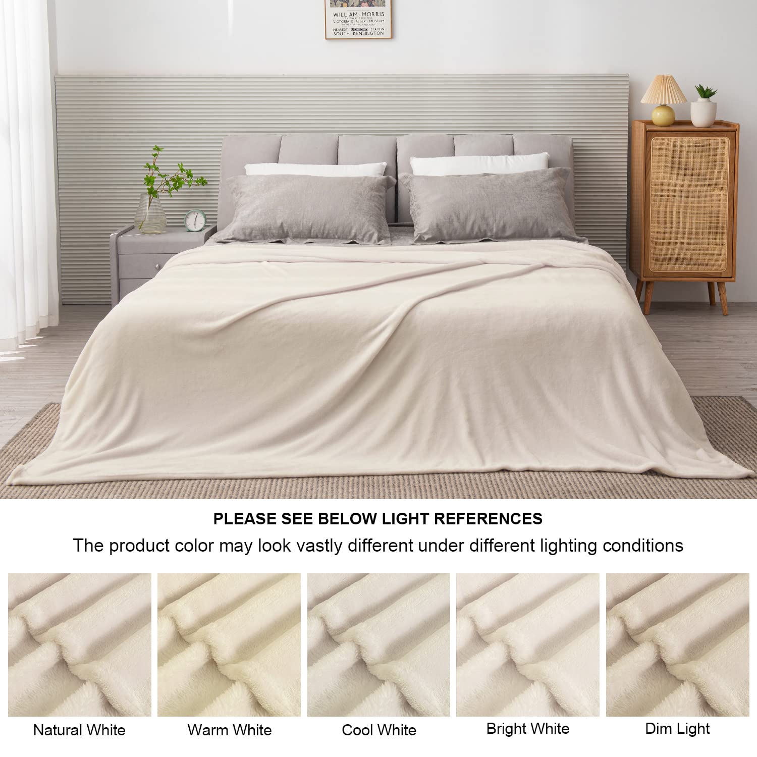 BEDELITE fleece blanket bedroom decor with elegant beige texture.