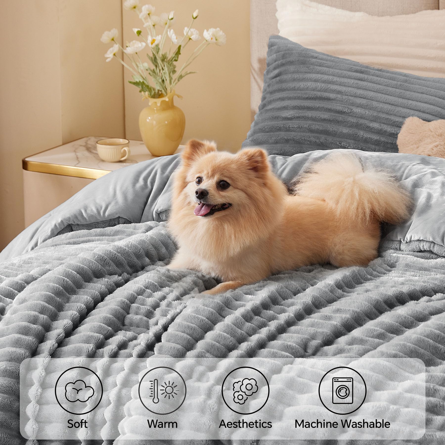 BEDELITE fleece king comforter micro-mink close-up conveys silky feel