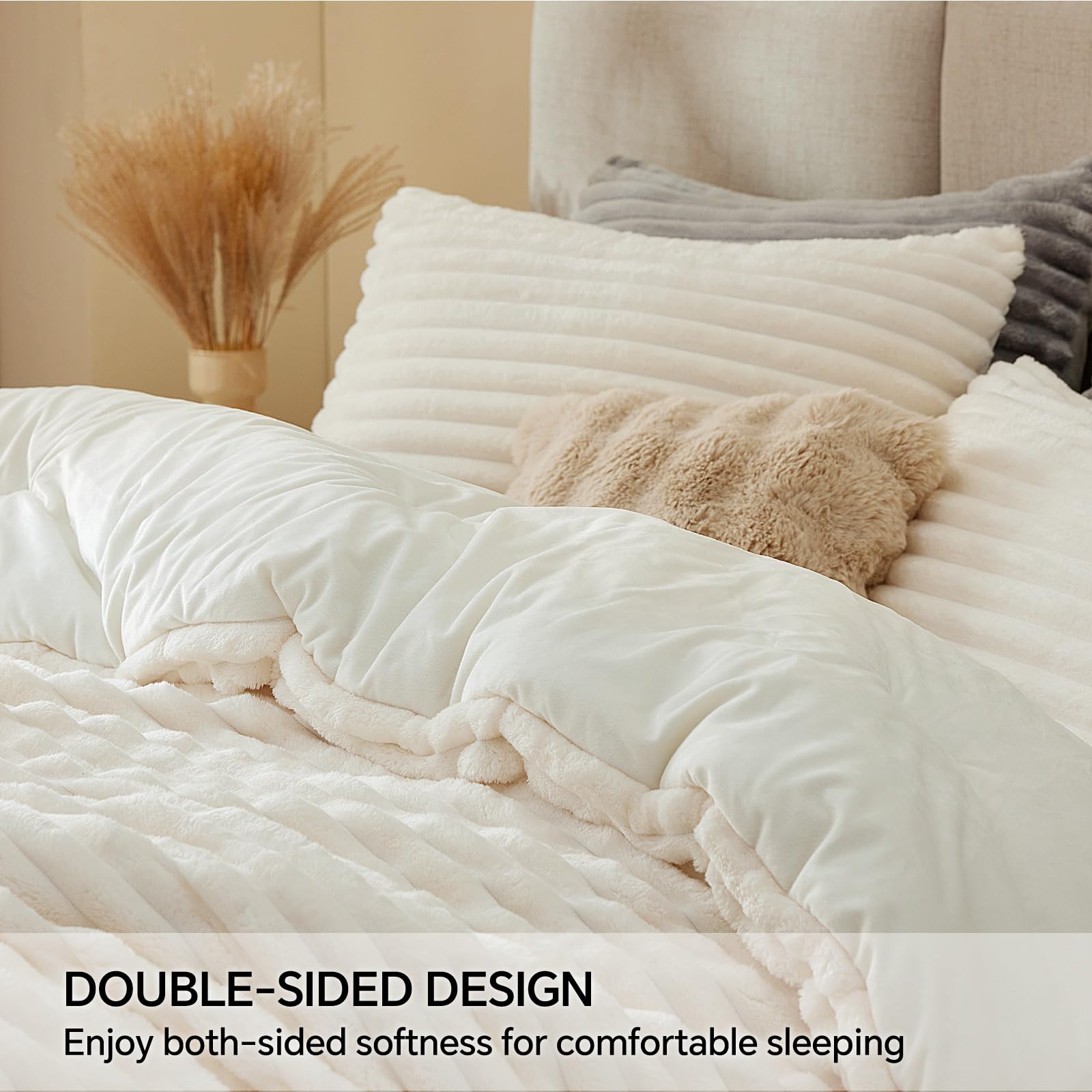 BEDELITE cream white plush king comforter for luxurious texture