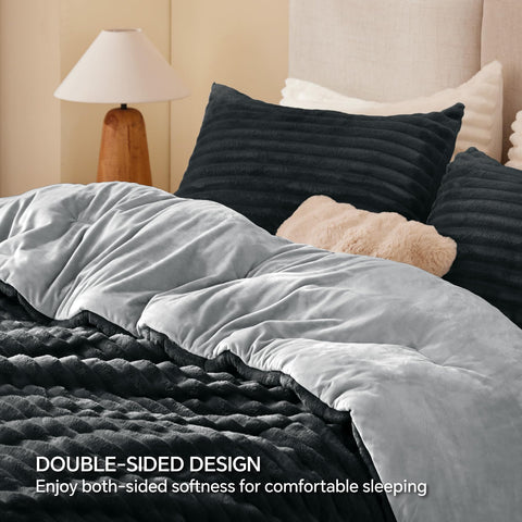 BEDELITE fleece king comforter set includes two pillowcases for complete bed styling and comfort