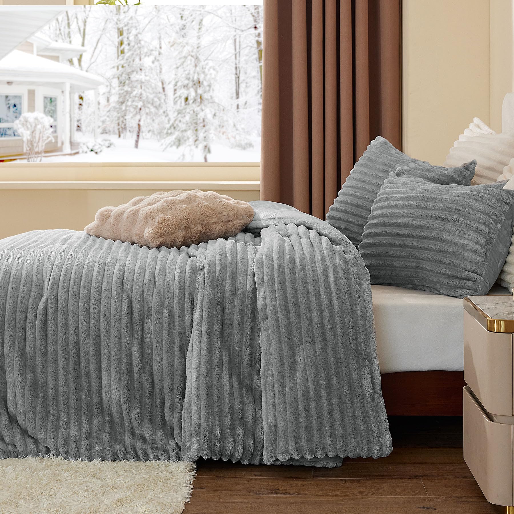 BEDELITE fleece king comforter stripe pattern detail adds stylish texture