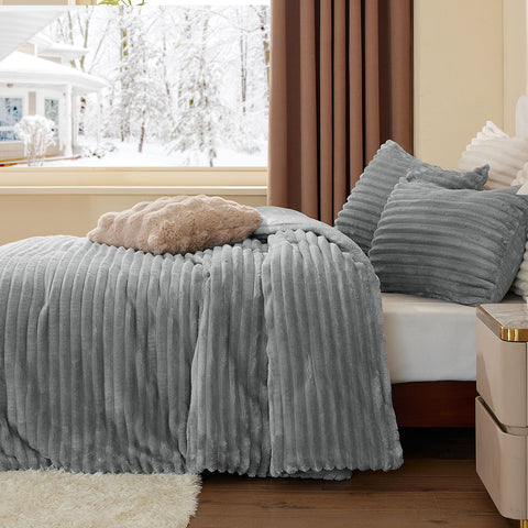 BEDELITE fleece king comforter stripe pattern detail adds stylish texture