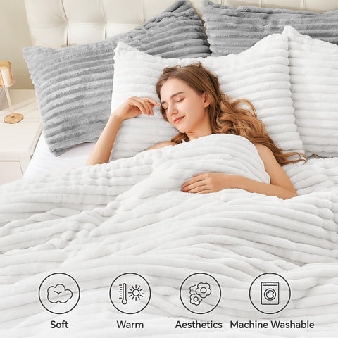 BEDELITE queen comforter in bright white plush for luxe softness